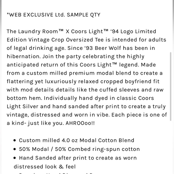 Coors Light x The Laundry Room x UO Beer Wolf Crop Oversized Tee - Diamond Dye - Picture 13 of 13